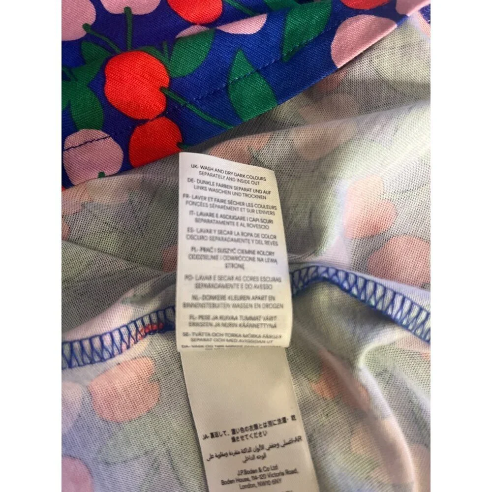 Boden Imogen Cherries Collar Dress Belted Ladies Size 2P Blue Pink Red - Picture 8 of 10